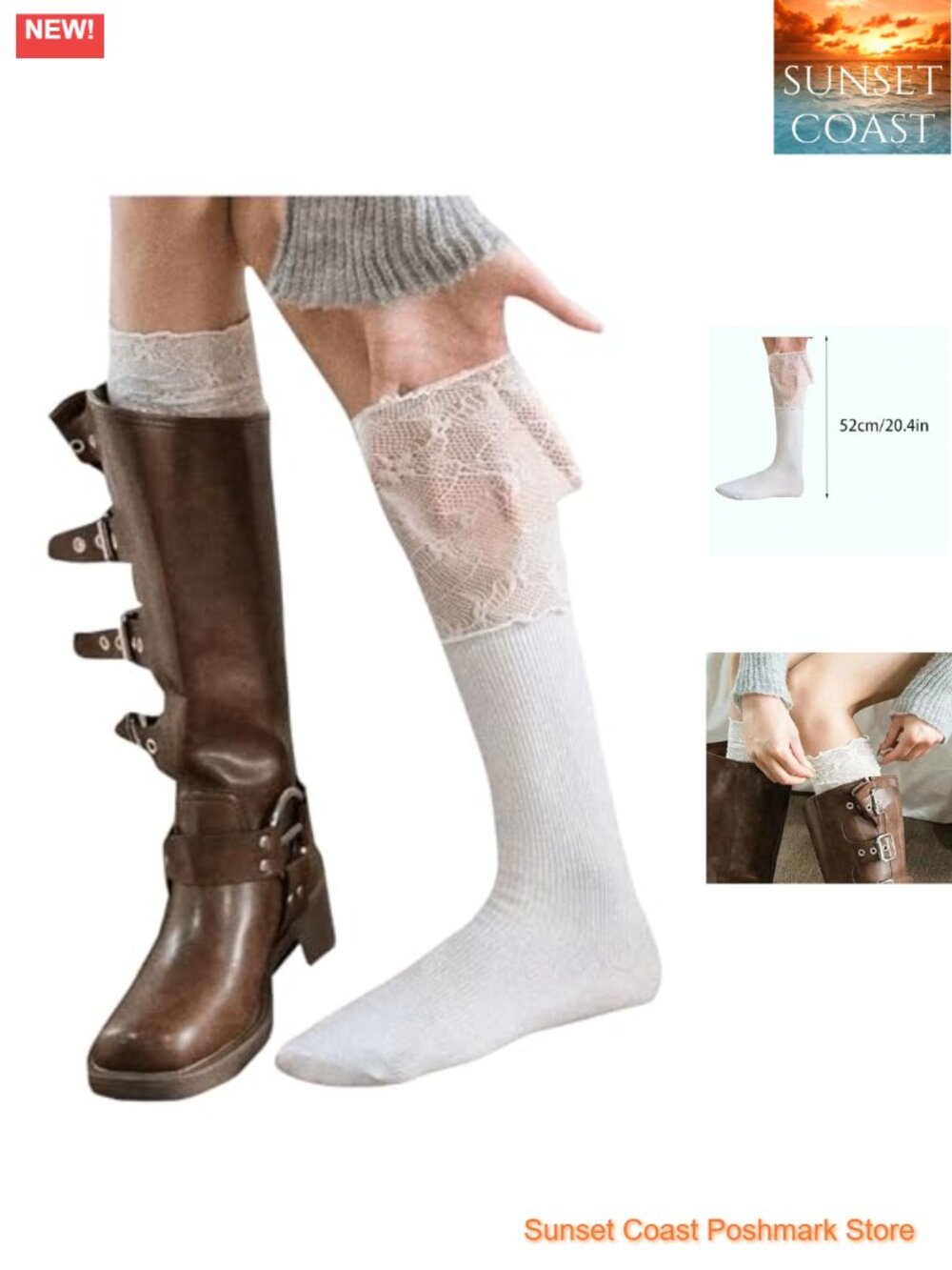 Women's Lace Patchwork Knee High Socks Y2K Retro Soft Stretch Stockings